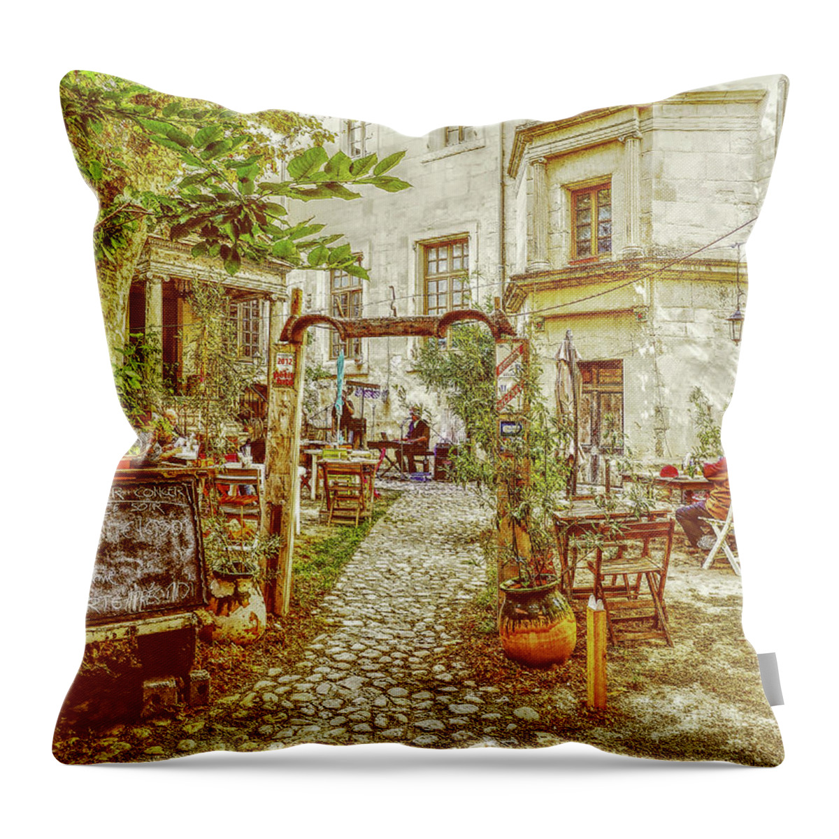 Cafe Throw Pillow featuring the photograph Narbone Cafe 2 by Bearj B Photo Art