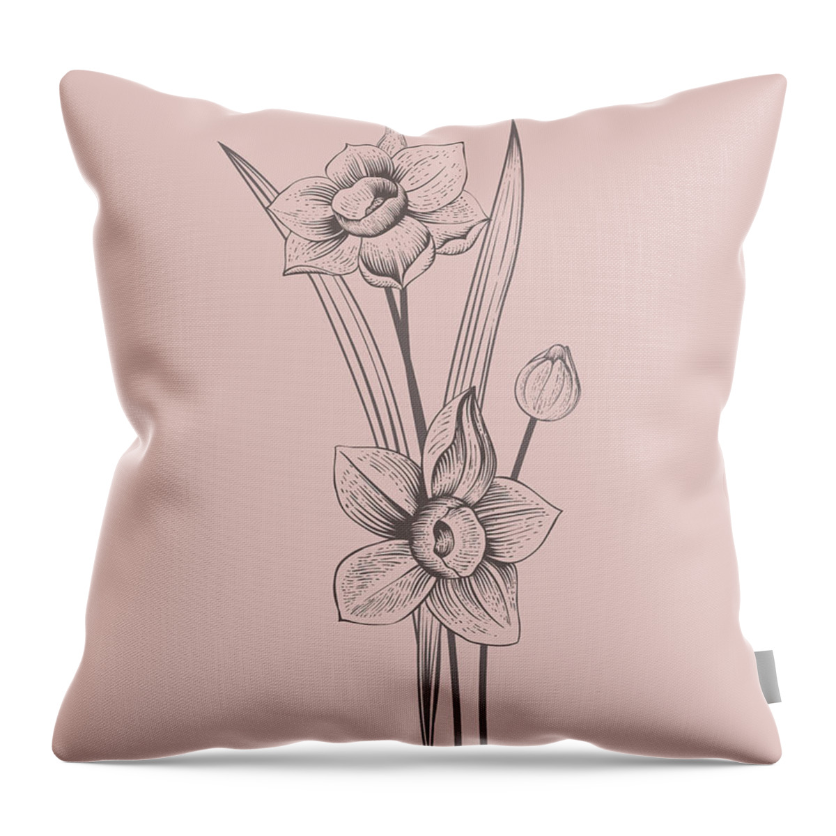 Narcissus Throw Pillow featuring the mixed media Narcissus Blush Pink Flower by Naxart Studio