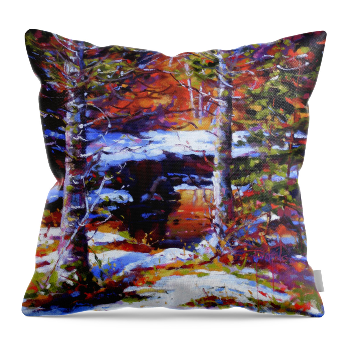 Winter Throw Pillow featuring the pastel Nathan Creek by Dianna Ponting