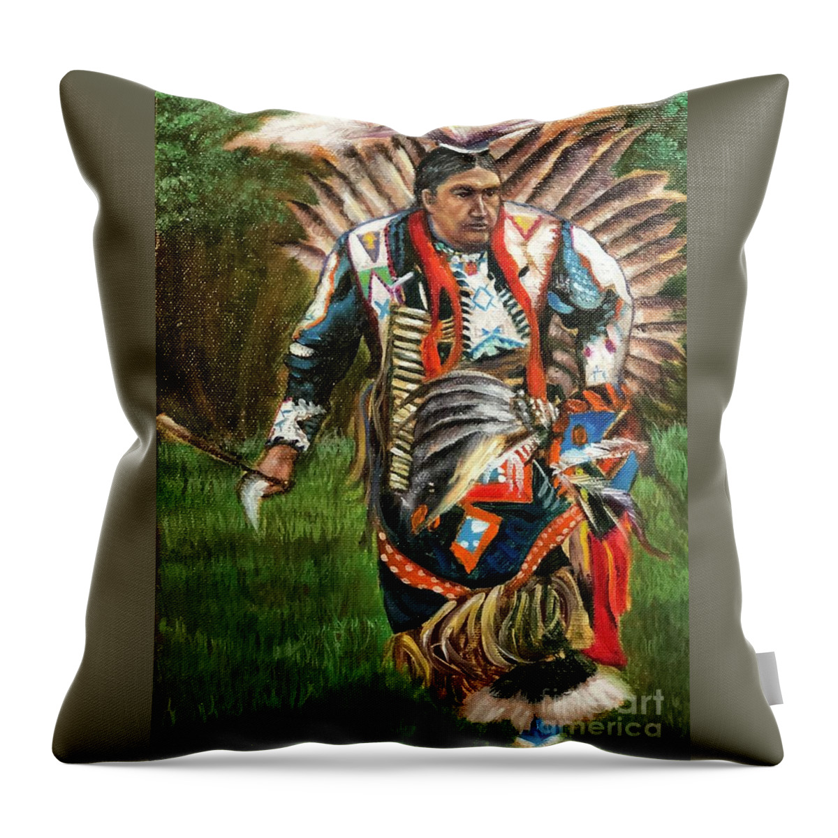 Native American Throw Pillow featuring the painting Native American by Leland Castro
