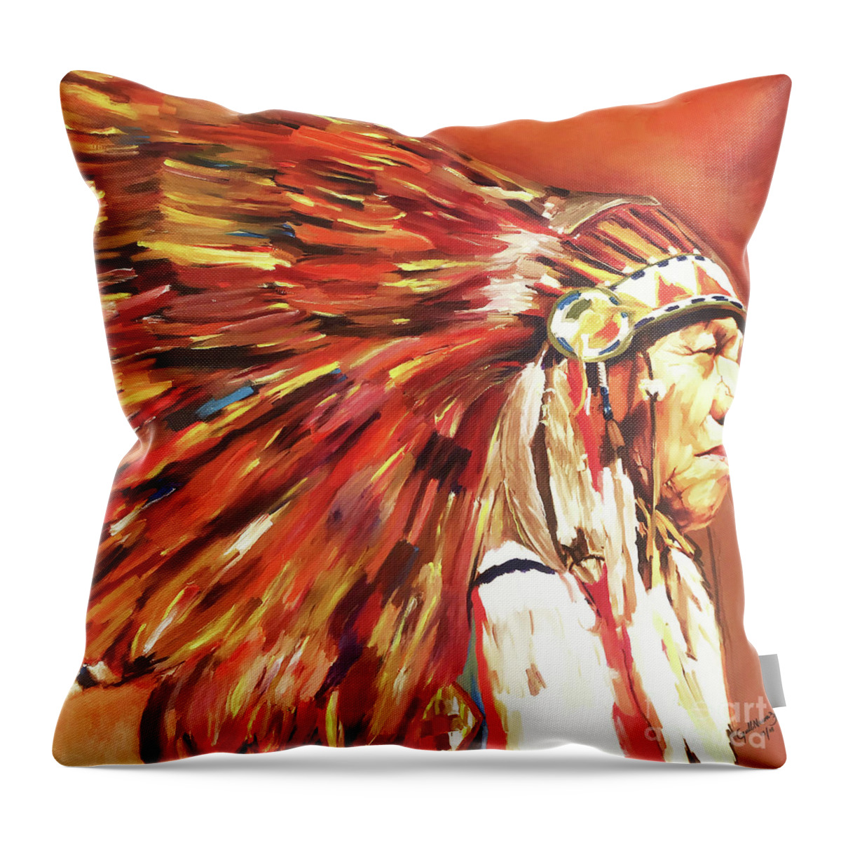 Native American Throw Pillow featuring the painting Native American Warriors 01 by Gull G