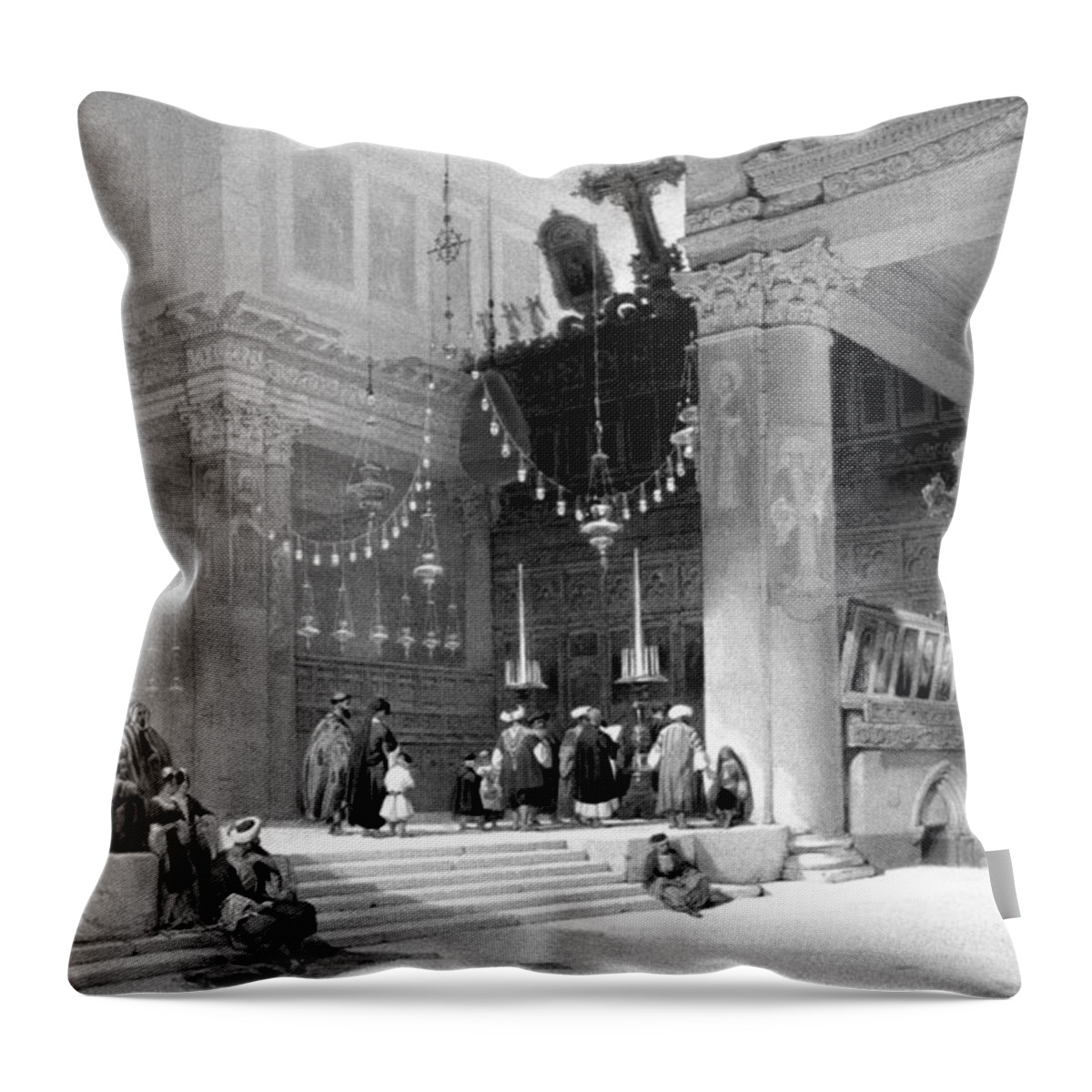 Bethlehem Throw Pillow featuring the photograph Nativity Church in Black and White by Munir Alawi