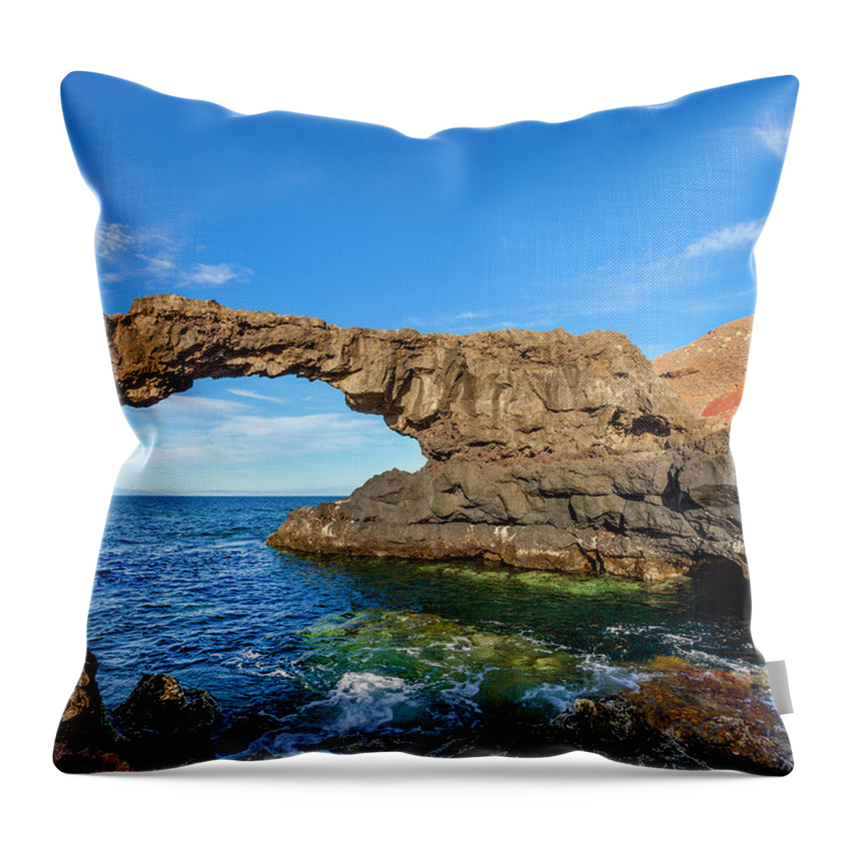 Extreme Terrain Throw Pillow featuring the photograph Natural Stone Arch Charco Manso, El by Flavio Vallenari