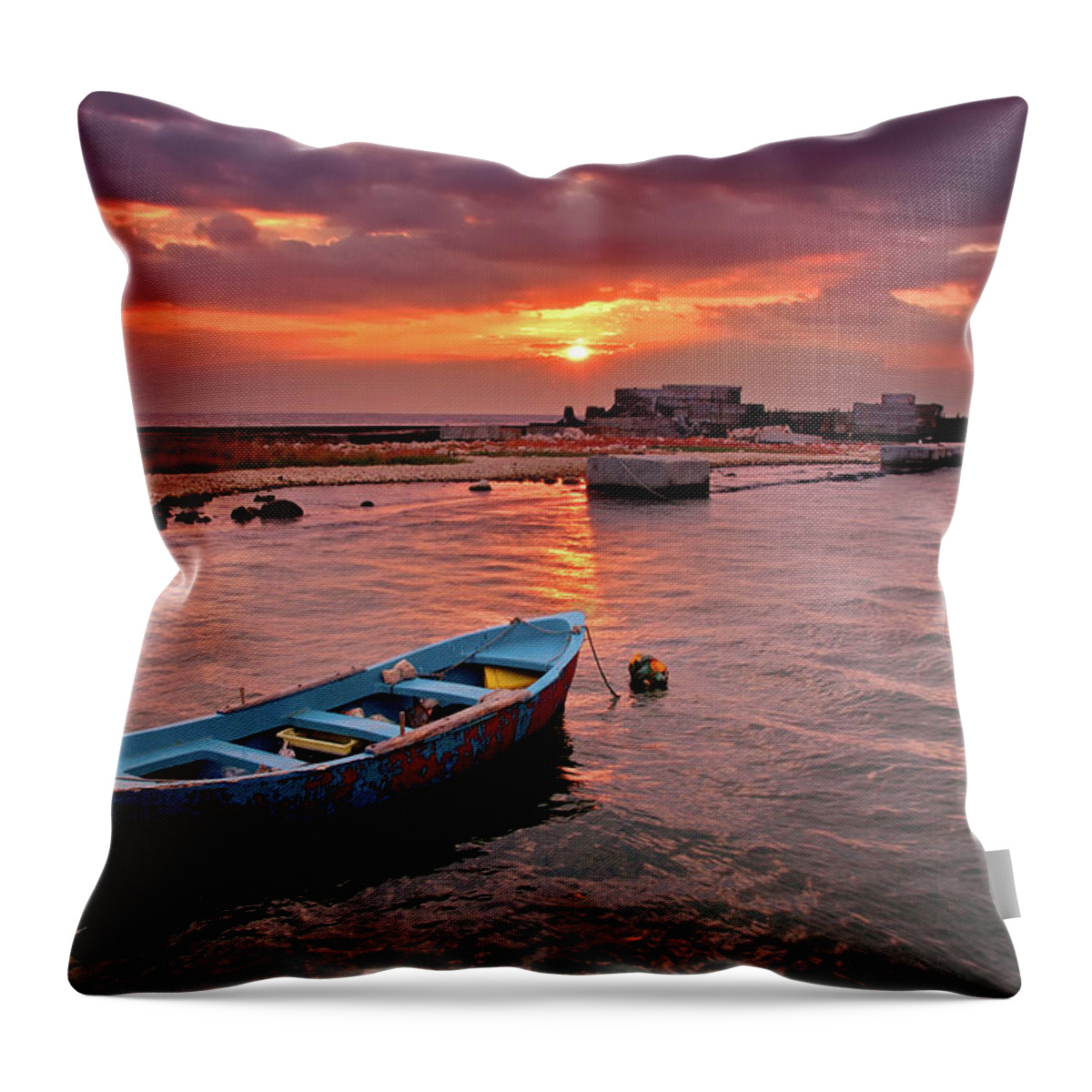 Bulgaria Throw Pillow featuring the photograph Nature Bulgaria Blue Boat Sunrise by Mchen007