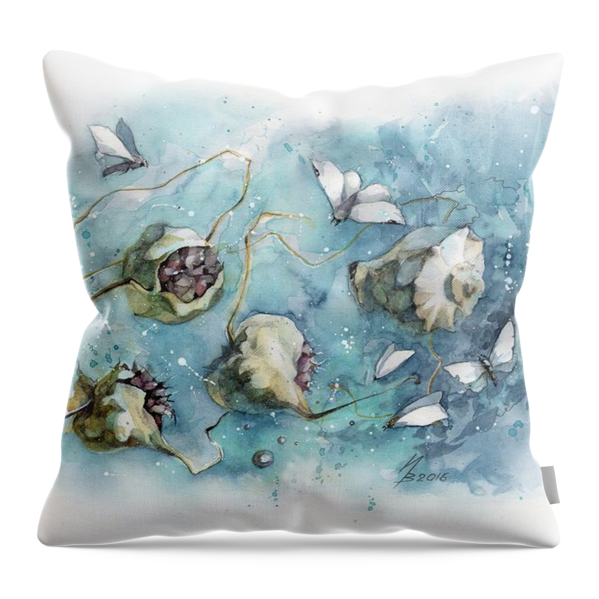 Russian Artists New Wave Throw Pillow featuring the painting Nature's Fantasy Abstract by Ina Petrashkevich