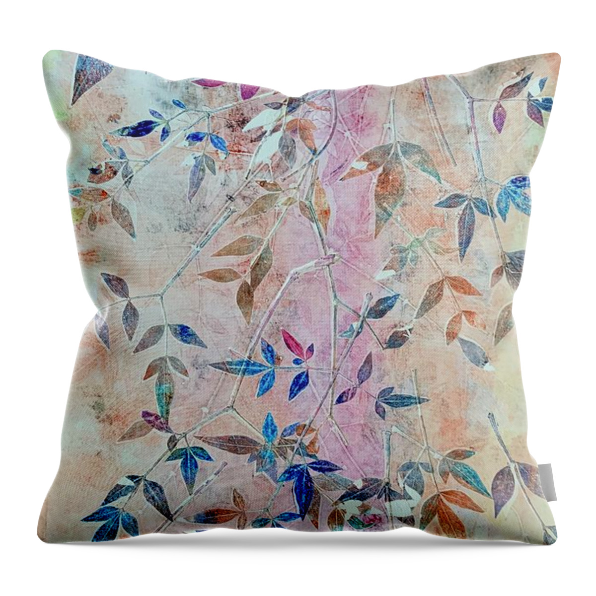 Leaves Throw Pillow featuring the painting Natures Treasures 3 by Sherry Harradence