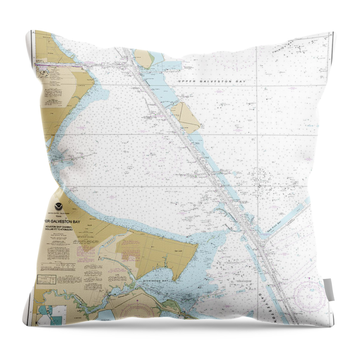 11327 Throw Pillow featuring the mixed media Nautical Chart-11327 Upper Galveston Bay-houston Ship Channel-dollar Pt-atkinson by Bret Johnstad