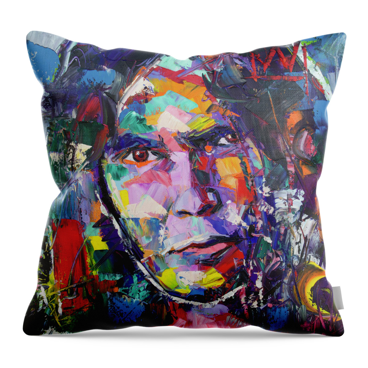 Neil Young Throw Pillow featuring the painting Neil Young by Richard Day