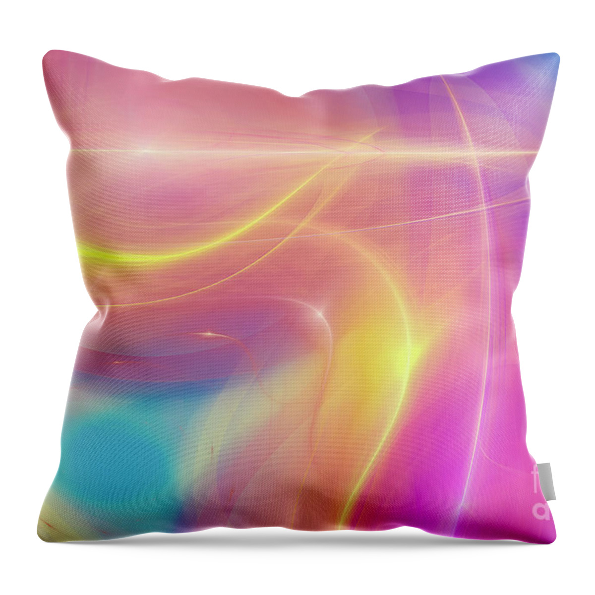 Abstract Throw Pillow featuring the digital art Neon light cosmic rays by Marina Usmanskaya