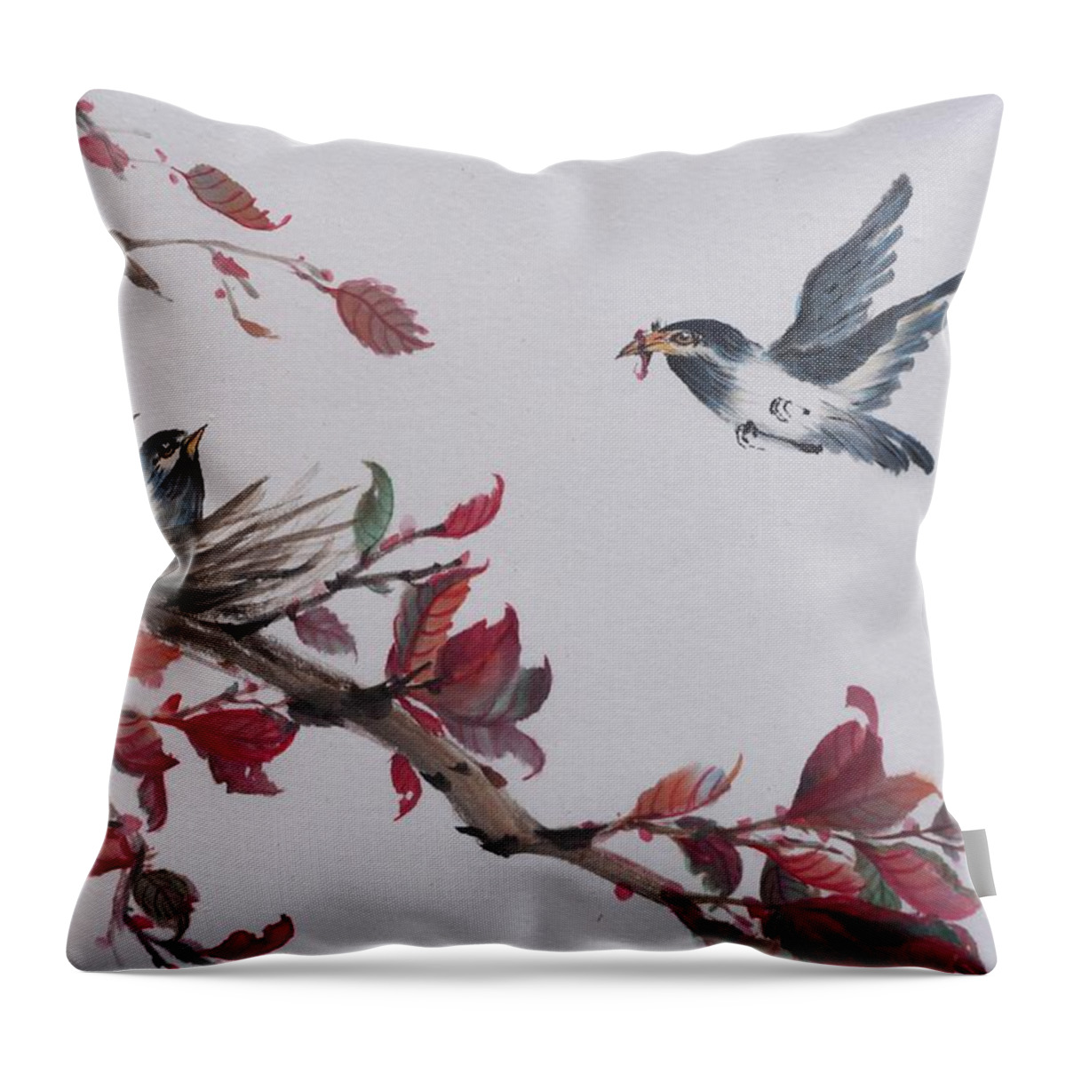 Chinese Watercolor Throw Pillow featuring the painting Motherly Heart by Jenny Sanders