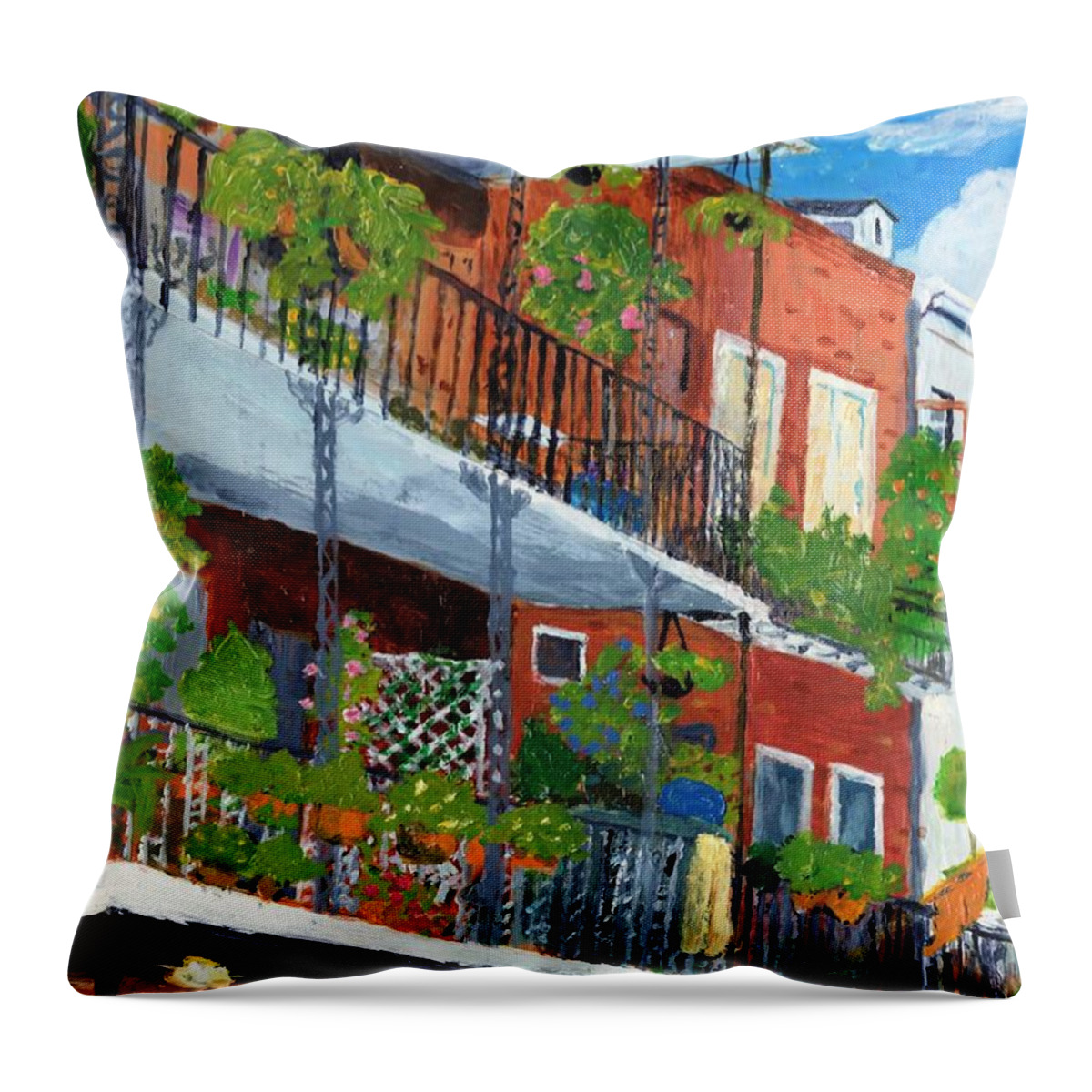 Acrylic Throw Pillow featuring the painting New Orleans Balconies by Caroline Henry