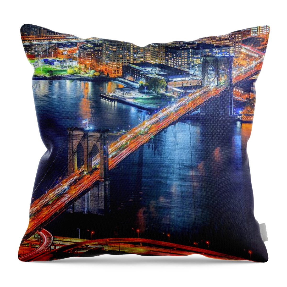 Estock Throw Pillow featuring the digital art New York City, East River, Manhattan, Brooklyn Bridge, Stunning View From The Freedom Tower Observatory Deck - One World Observatory by Antonino Bartuccio