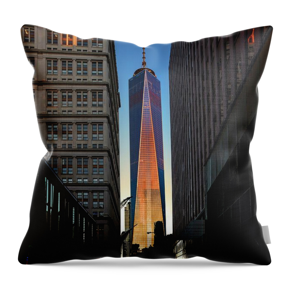 Estock Throw Pillow featuring the digital art New York City, Manhattan, Lower Manhattan, One World Trade Center, Freedom Tower, Former Freedom Tower, Now One World Trade Center, 1 Wt by Paolo Giocoso