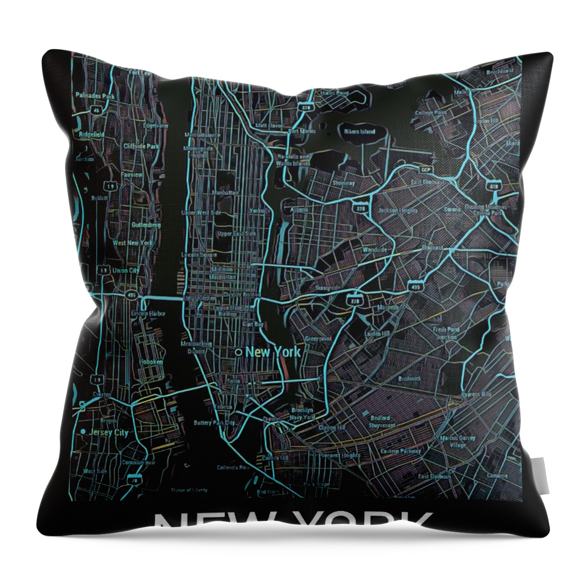 Nyc Throw Pillow featuring the digital art New York City Map Black edition by HELGE Art Gallery