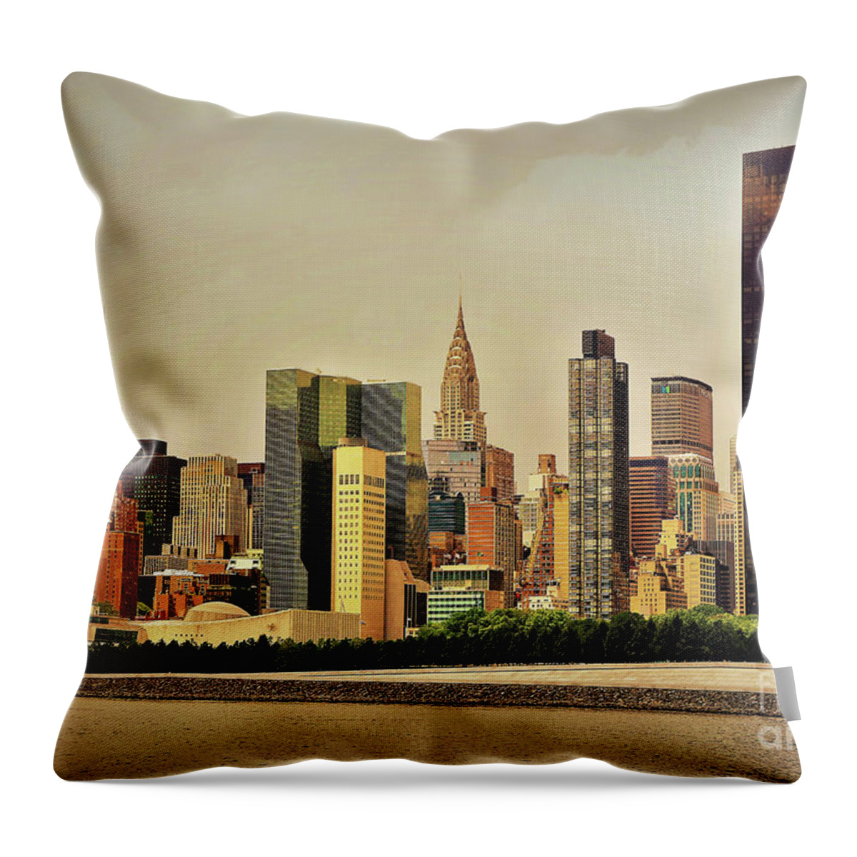 New York Throw Pillow featuring the photograph New York East River by John Clark