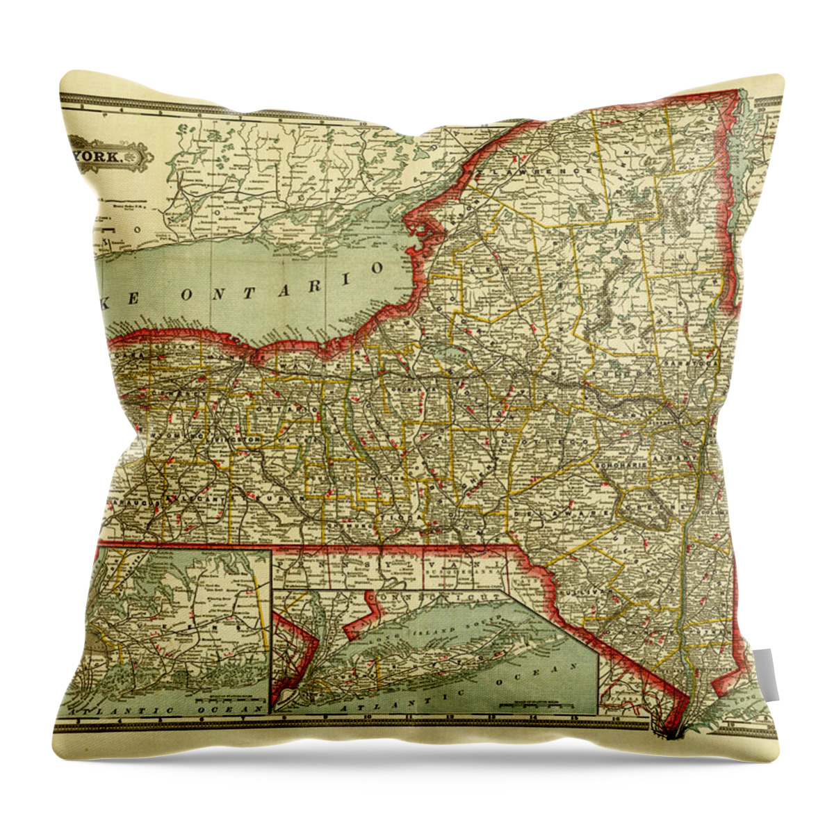 White Background Throw Pillow featuring the digital art New York State Old Map by Nicoolay
