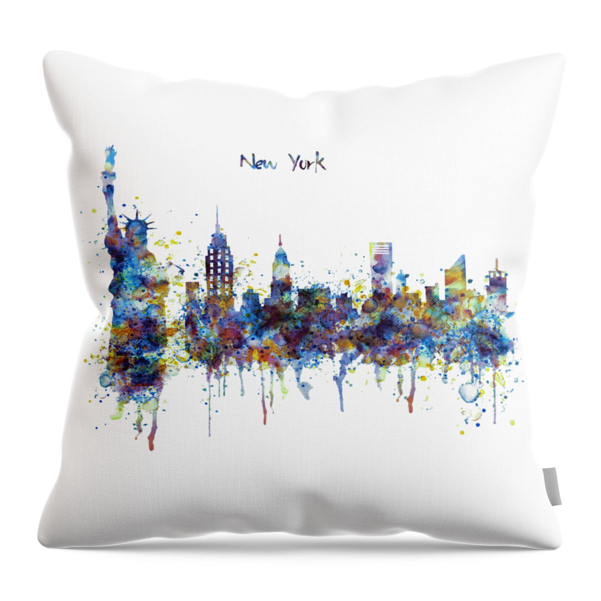New York Throw Pillow featuring the painting New York Watercolor Skyline by Marian Voicu