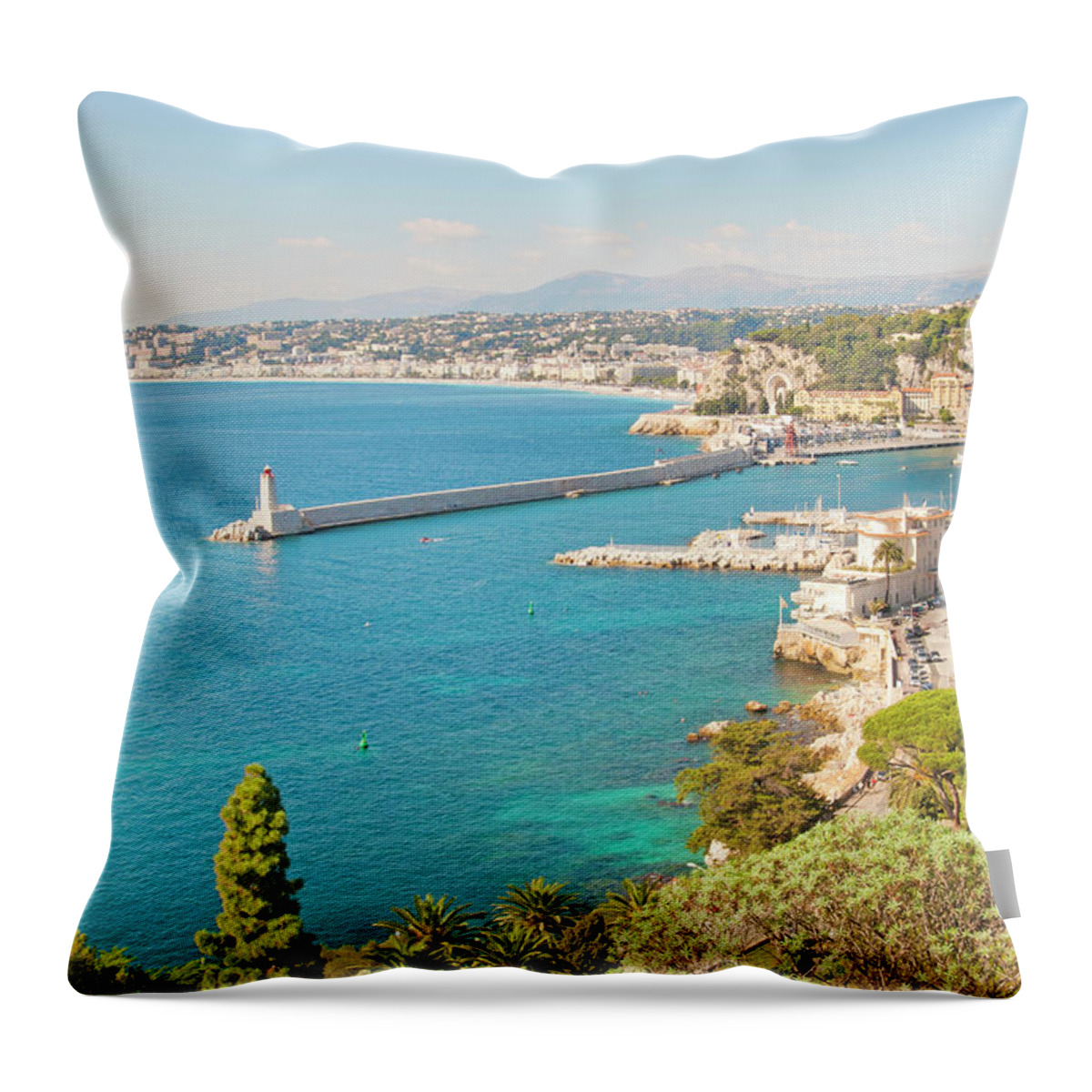 Outdoors Throw Pillow featuring the photograph Nice Coastline And Harbour, France by John Harper