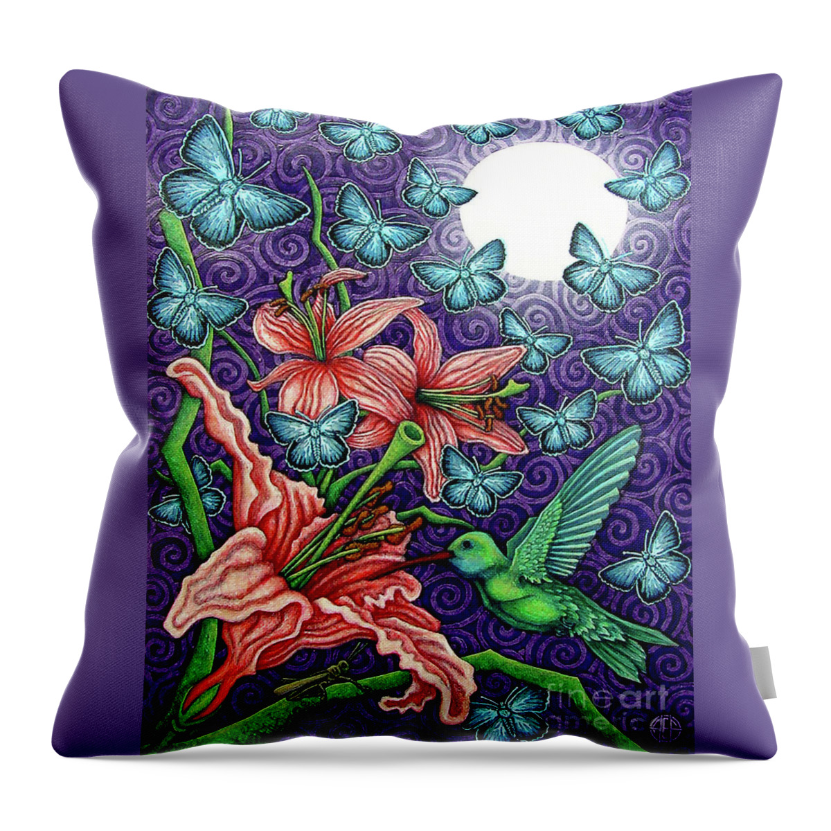 Hummingbird Throw Pillow featuring the painting Night Garden 5 by Amy E Fraser