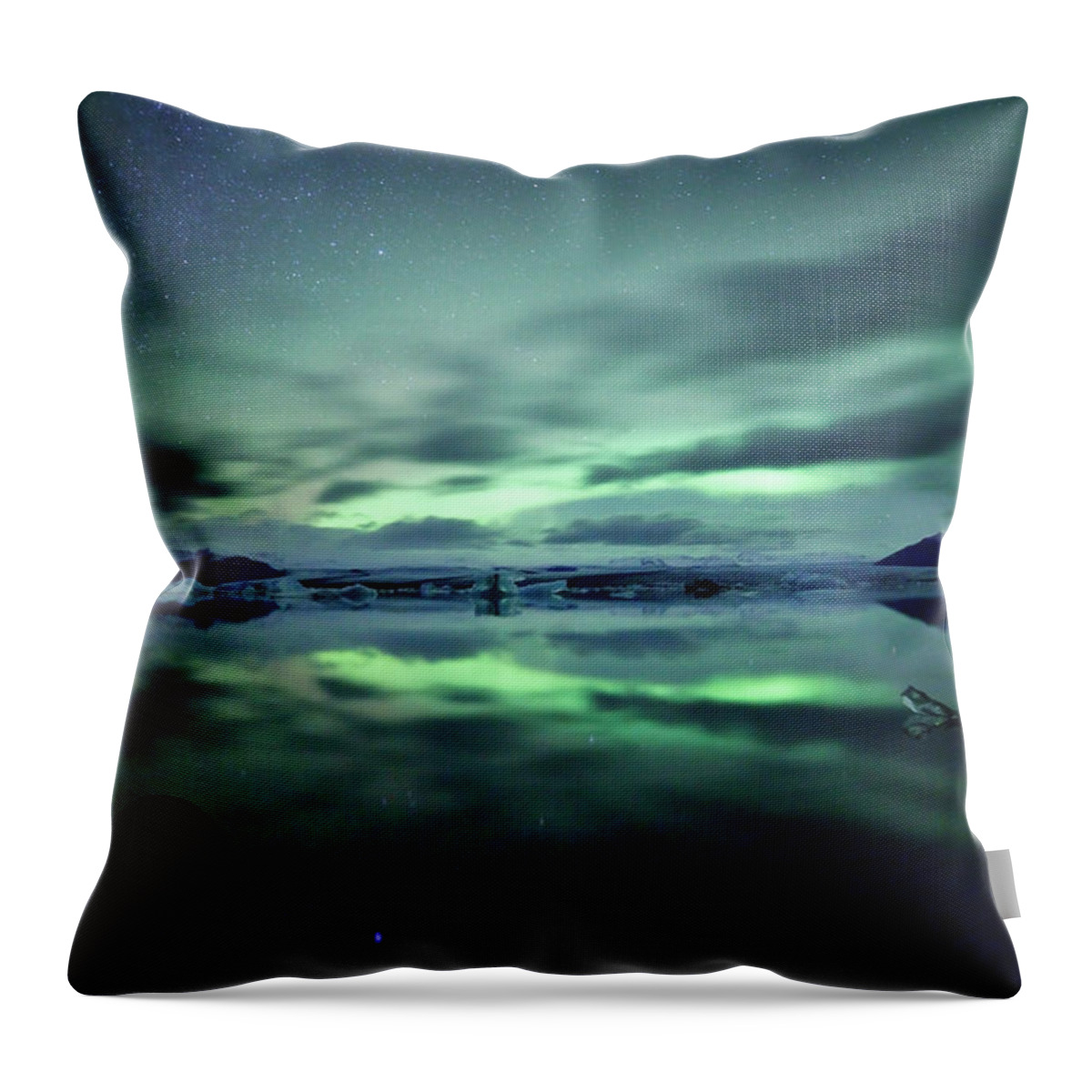 Outdoors Throw Pillow featuring the photograph Northern Lights Over Jokulsarlon by Matteo Colombo