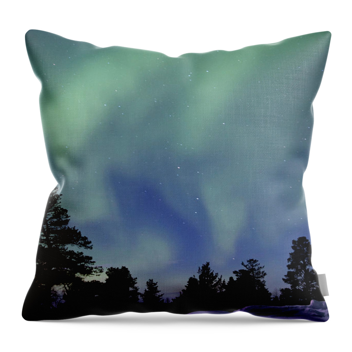 Snow Throw Pillow featuring the photograph Northern Lights Over Trees by Richard Mcmanus