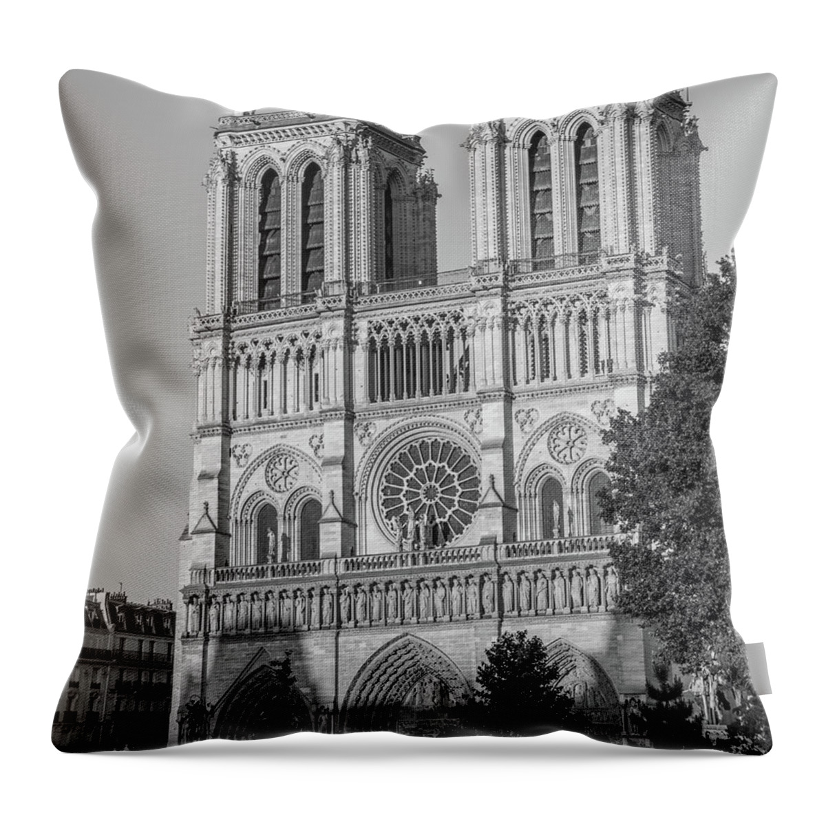 Paris Throw Pillow featuring the photograph Notre Dame, Black and White by Marcy Wielfaert