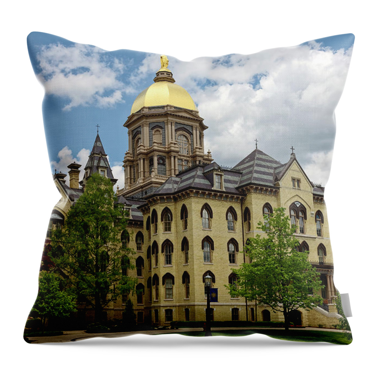 University Of Notre Dame Main Building 1879 Throw Pillow featuring the photograph Notre Dame Main Building by Sally Weigand