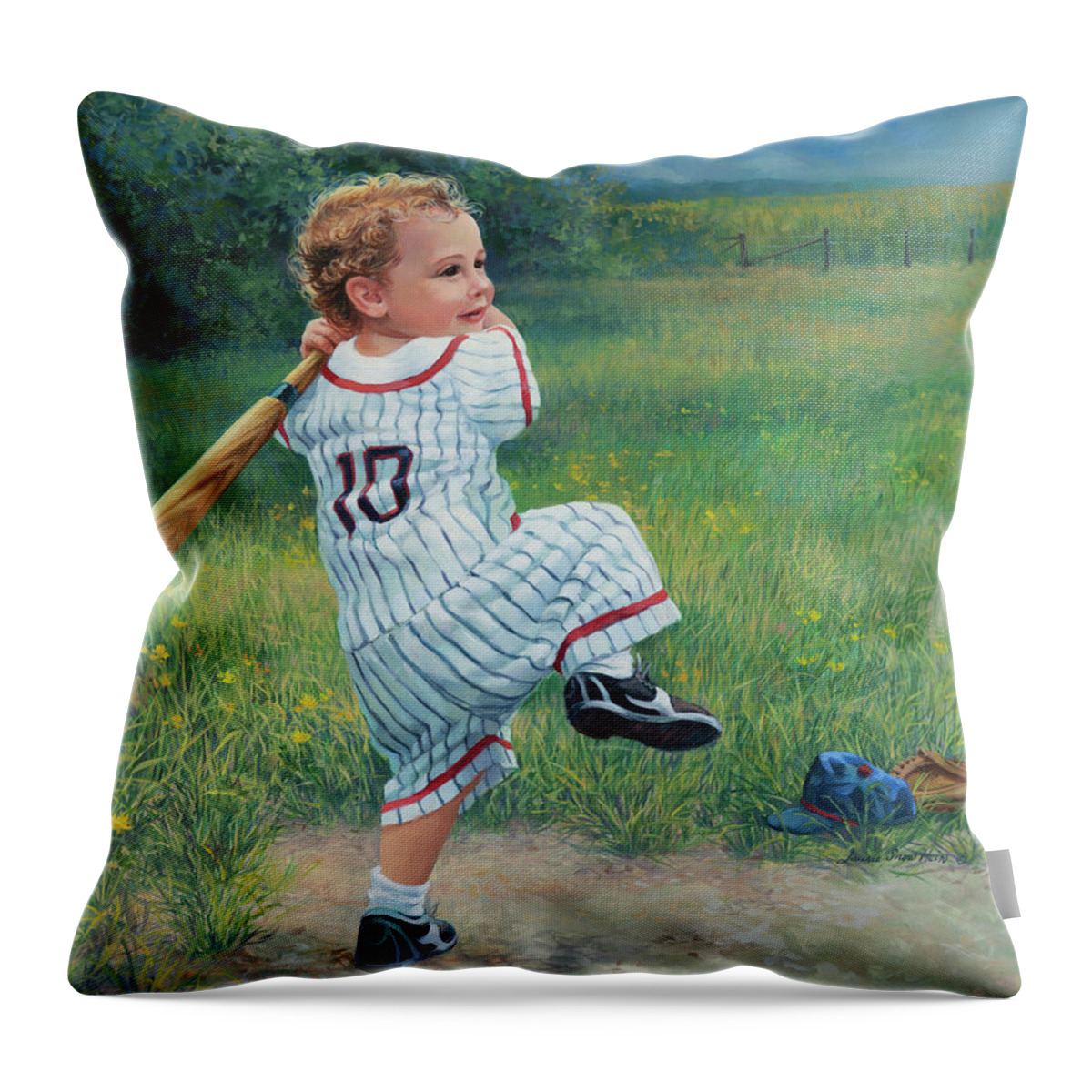Baseball Throw Pillow featuring the painting Number 10 by Laurie Snow Hein