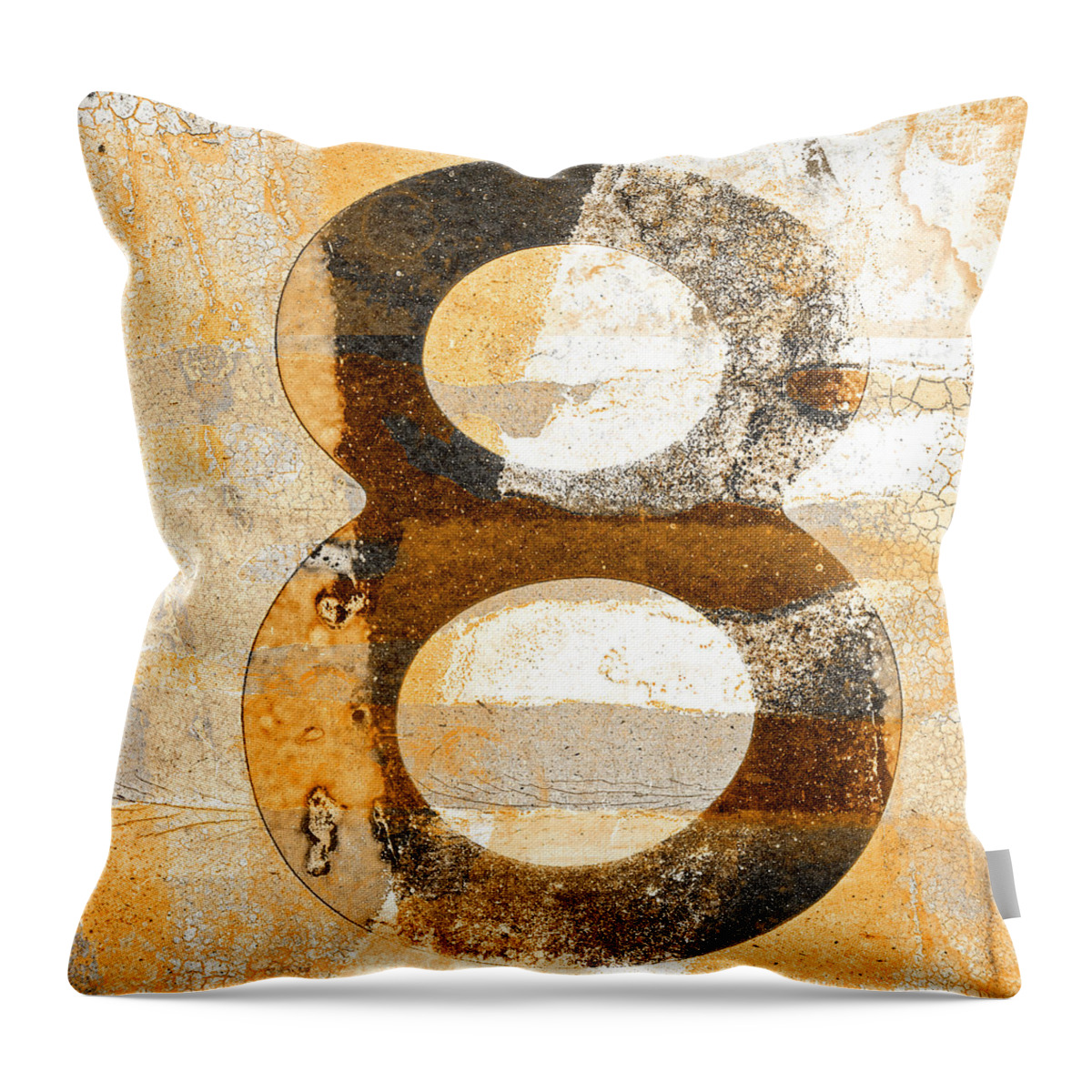 Eight Throw Pillow featuring the mixed media Number 8 in Sepia Brown Beige by Carol Leigh