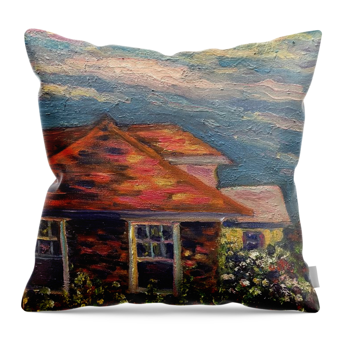 Nyack Throw Pillow featuring the painting Nyack roof tops by Beth Riso