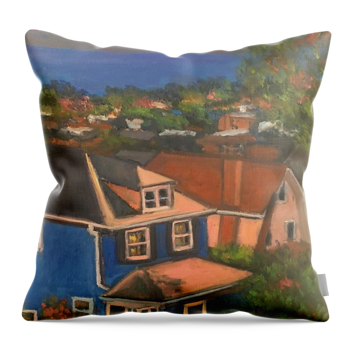 Village Throw Pillow featuring the painting Nyack-sans the bridge by Beth Riso