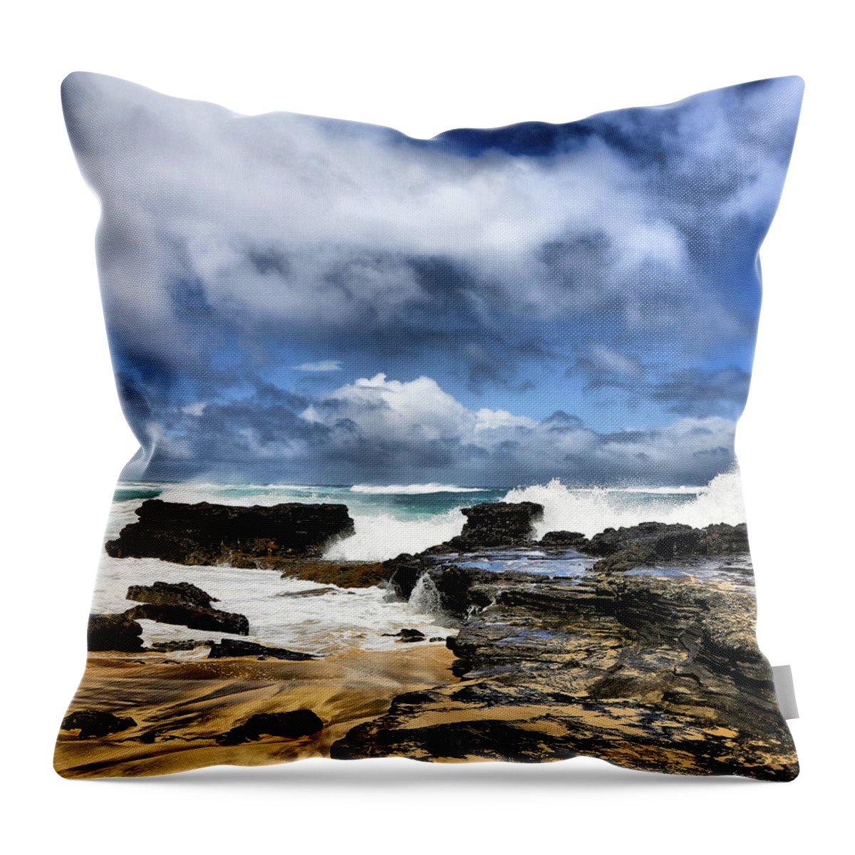 Waves Throw Pillow featuring the photograph Oahu Shoreline by Donald J Gray