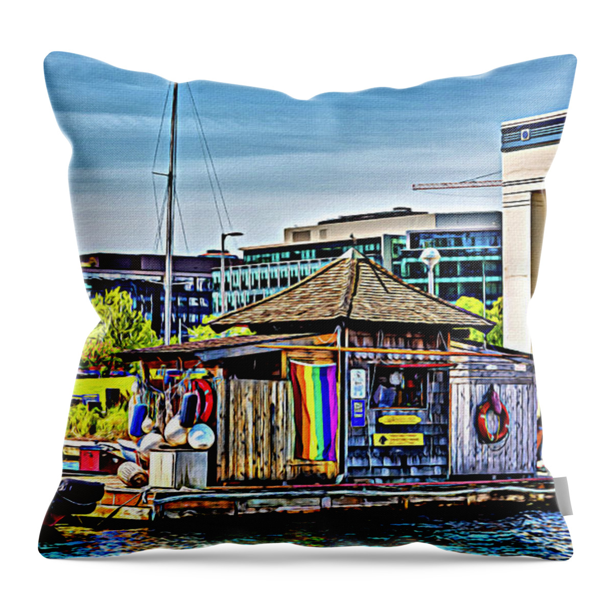 Center For Wooden Boats Throw Pillow featuring the photograph Oarhouse at Center for Wooden Boats by Darryl Brooks