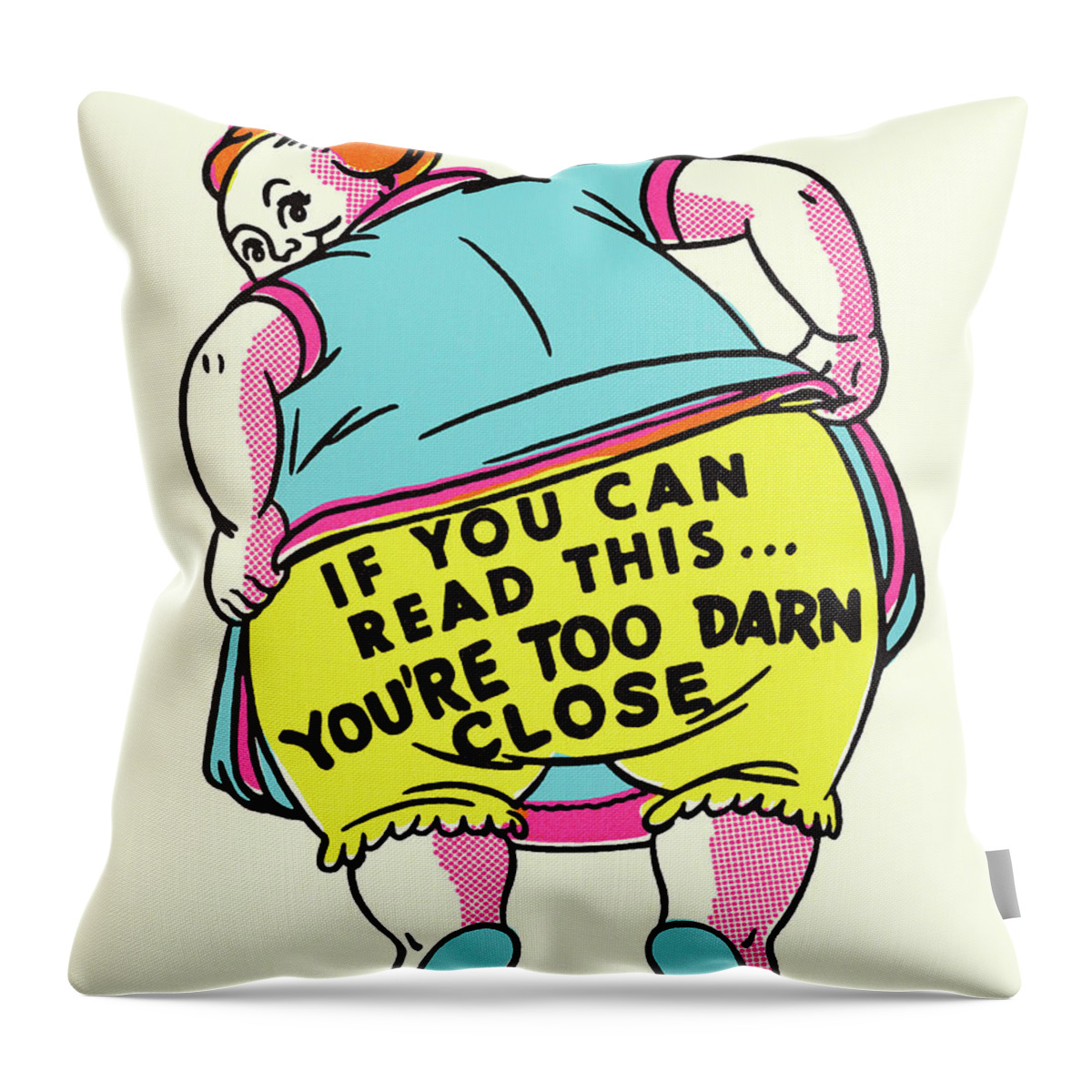 Adult Throw Pillow featuring the drawing Obese Woman With Saying On Her Rear End by CSA Images