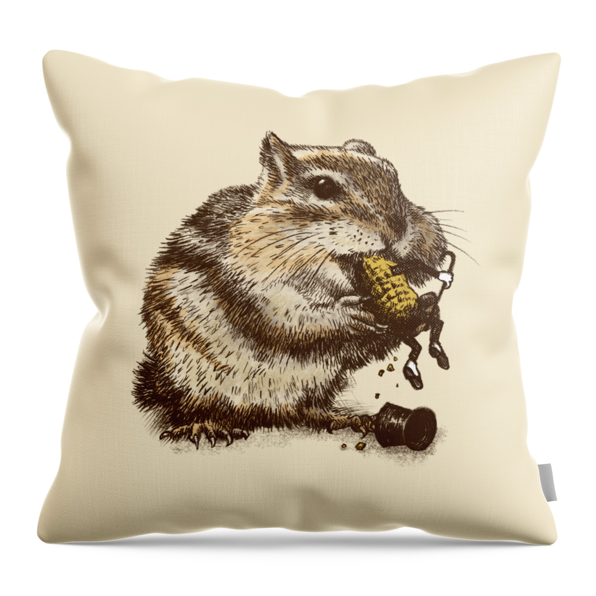 Chipmunk Throw Pillow featuring the drawing Occupational Hazard by Eric Fan