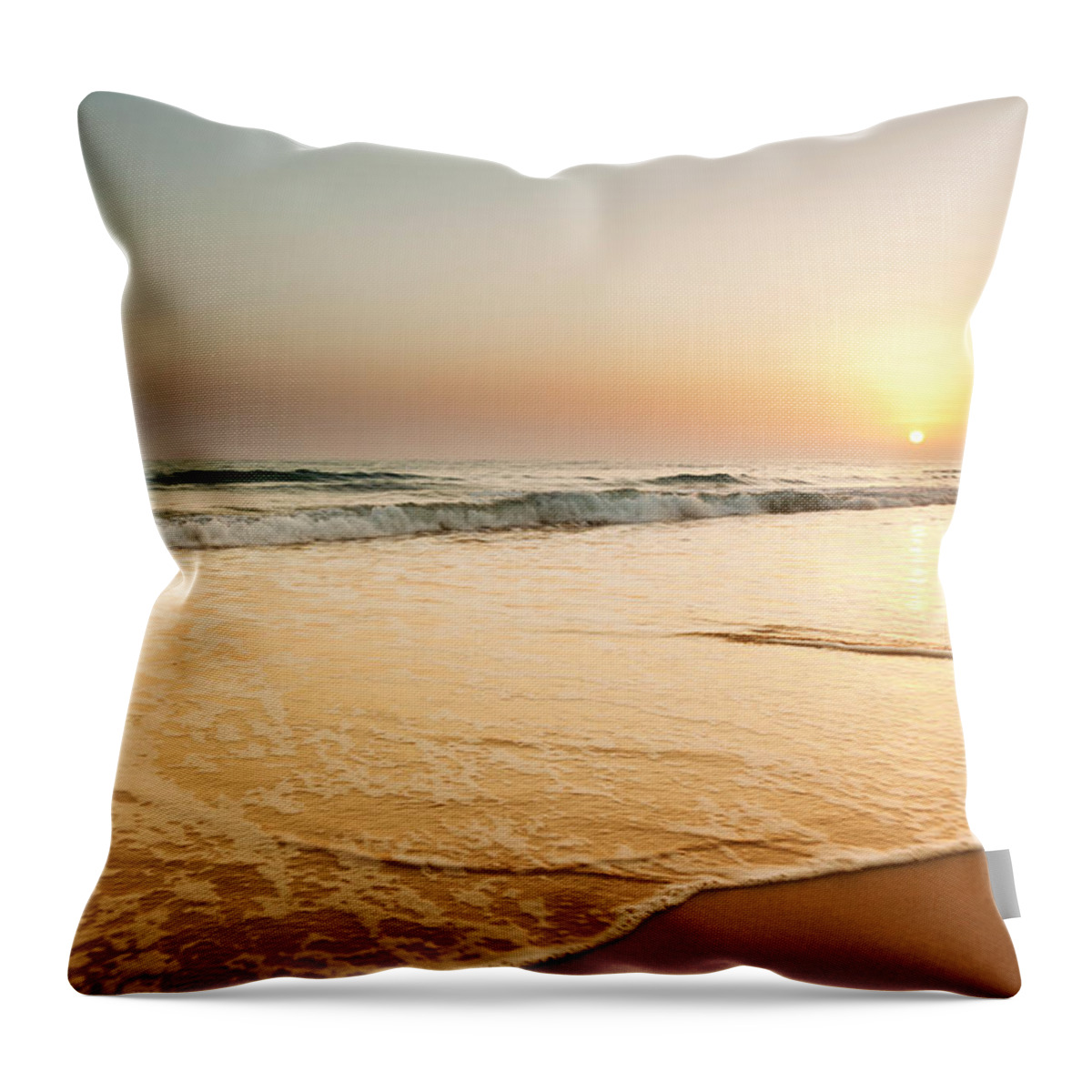 Water's Edge Throw Pillow featuring the photograph Ocean Beach Sunset Landscape View by Fernandoah