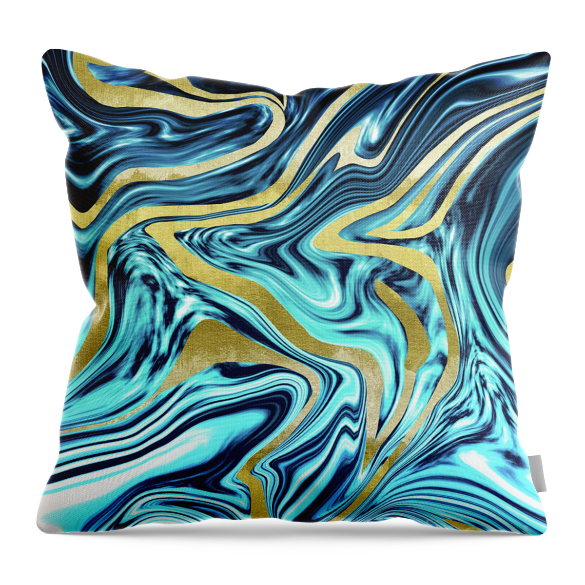 Pattern Throw Pillow featuring the mixed media Ocean Gold Marble #1 #decor #art by Anitas and Bellas Art