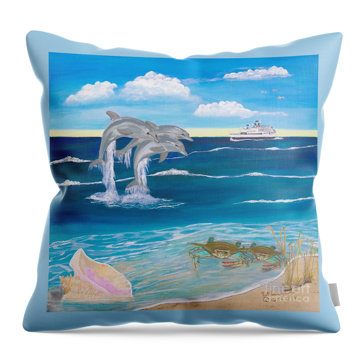 Ocean Throw Pillow featuring the painting Ocean Life by Elizabeth Mauldin