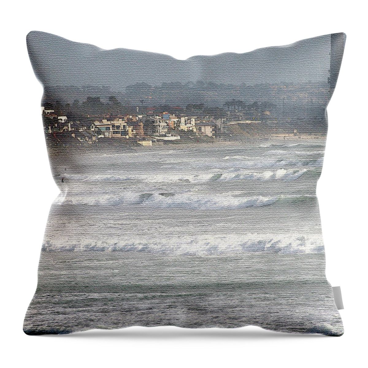 Oceanside California South From Pier Throw Pillow featuring the digital art Oceanside California South From Pier by Tom Janca