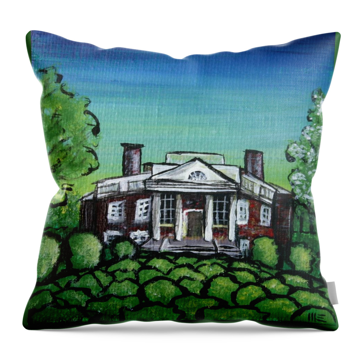 Painting Throw Pillow featuring the painting Octagonal House of Poplar Forest in Spring by M E