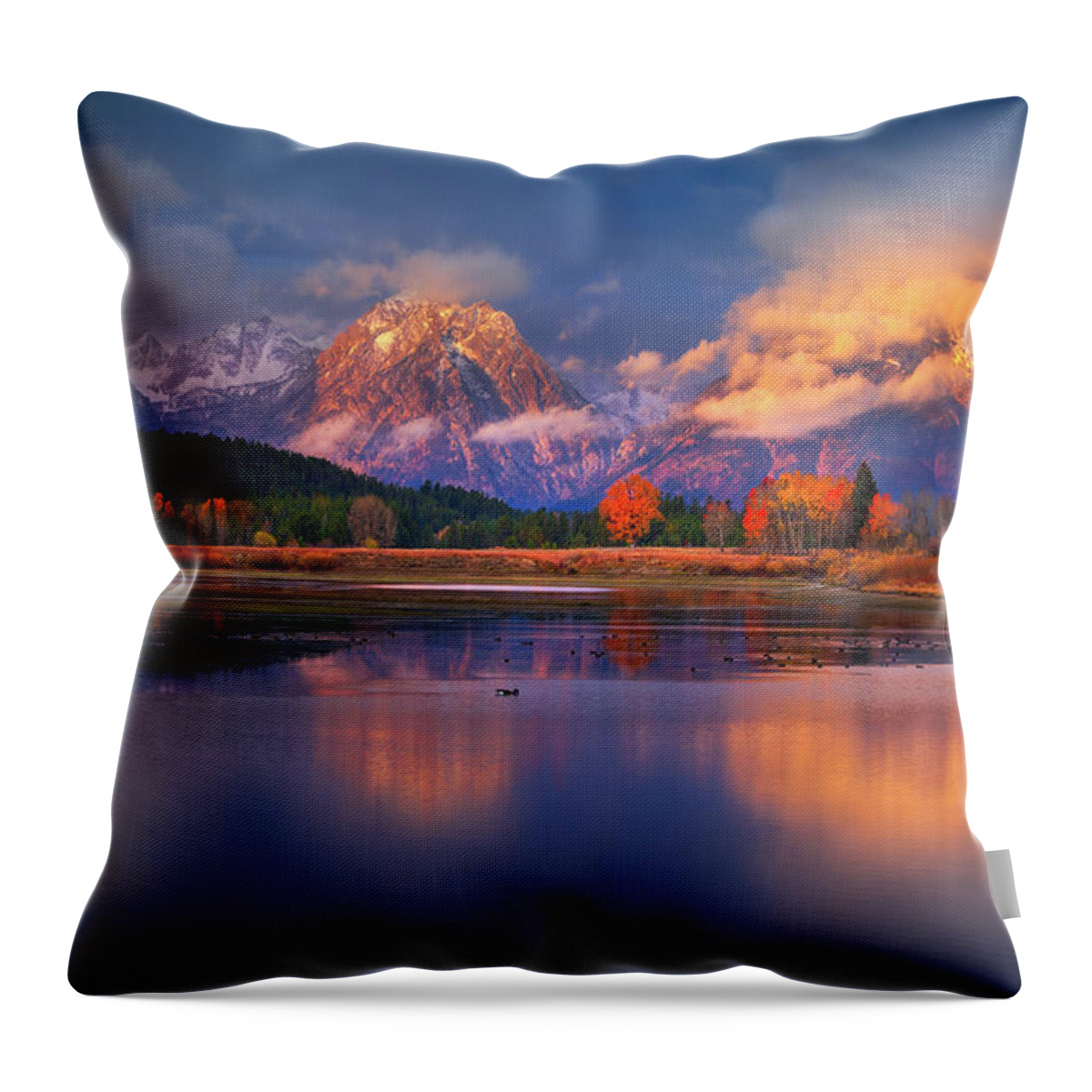 October Throw Pillow featuring the photograph Sunrise At Oxbow Bend by Chris Steele