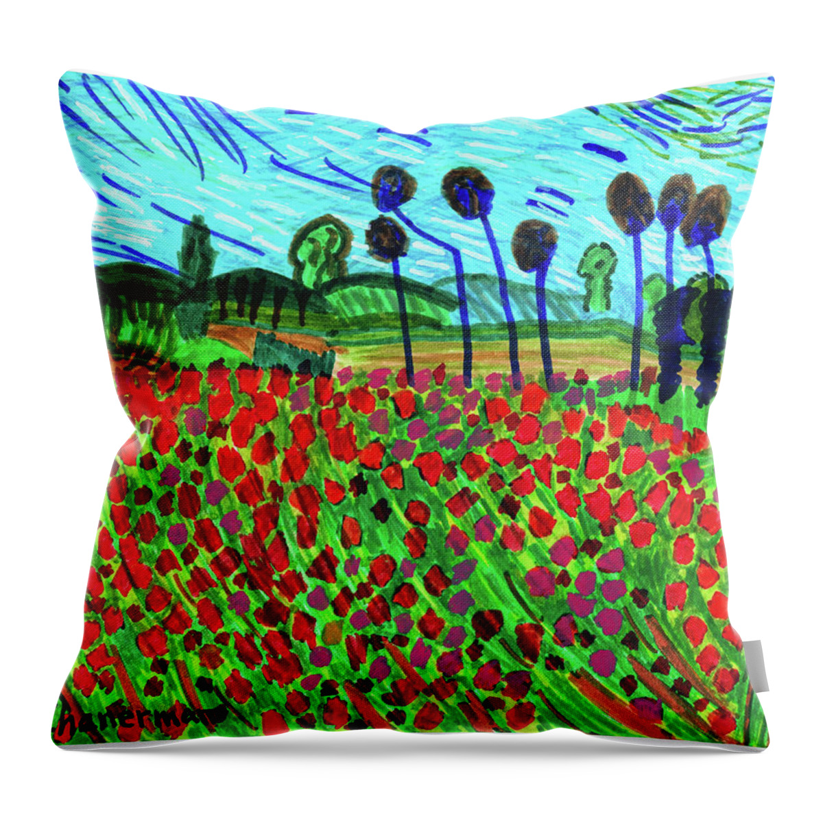 Original Drawing/painting Throw Pillow featuring the drawing Ode To Van Gogh by Susan Schanerman