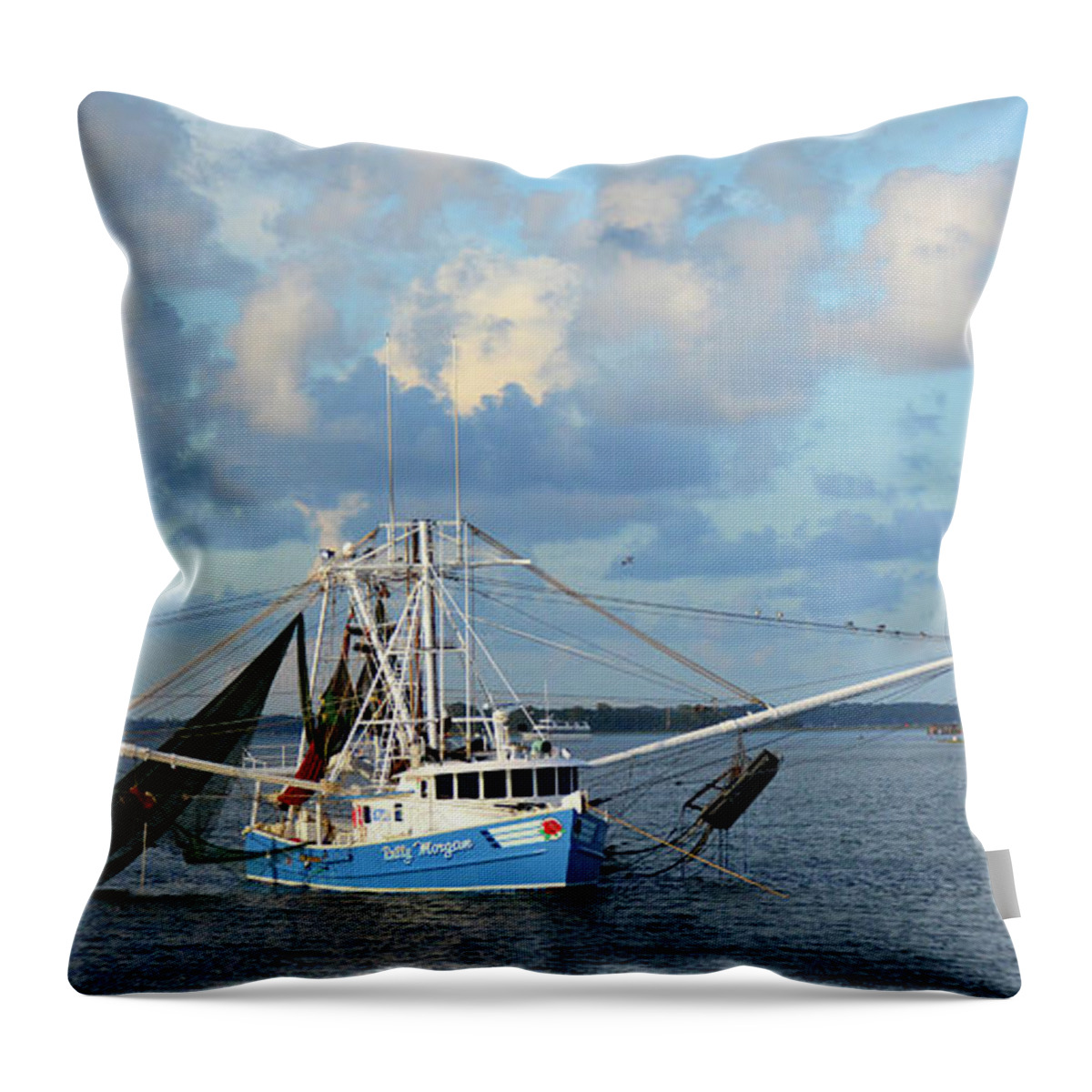Shrimp Boat Throw Pillow featuring the photograph Off the Coast of Hilton Head by Jerry Griffin