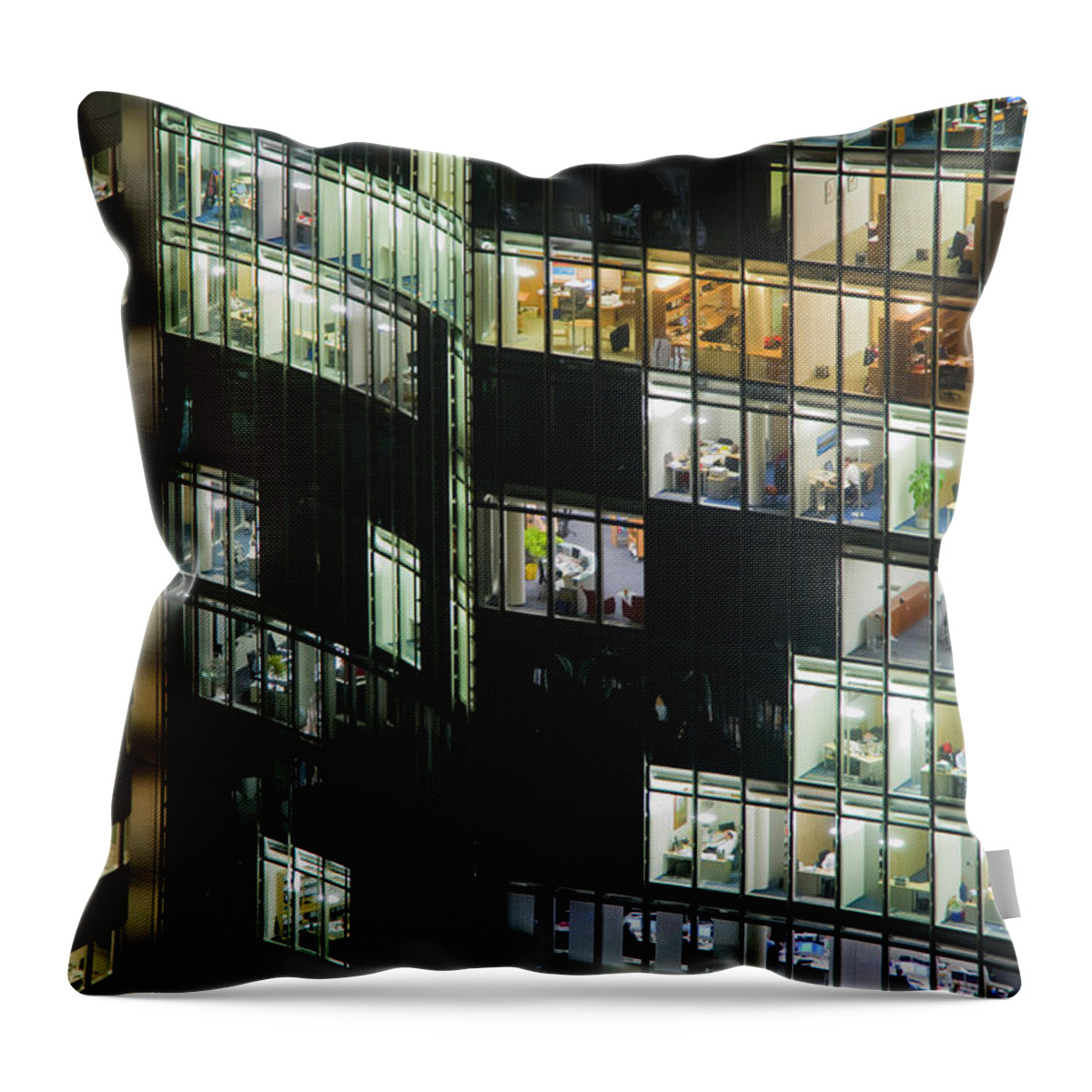 Corporate Business Throw Pillow featuring the photograph Offices In Office Buildings At Night by Werner Dieterich