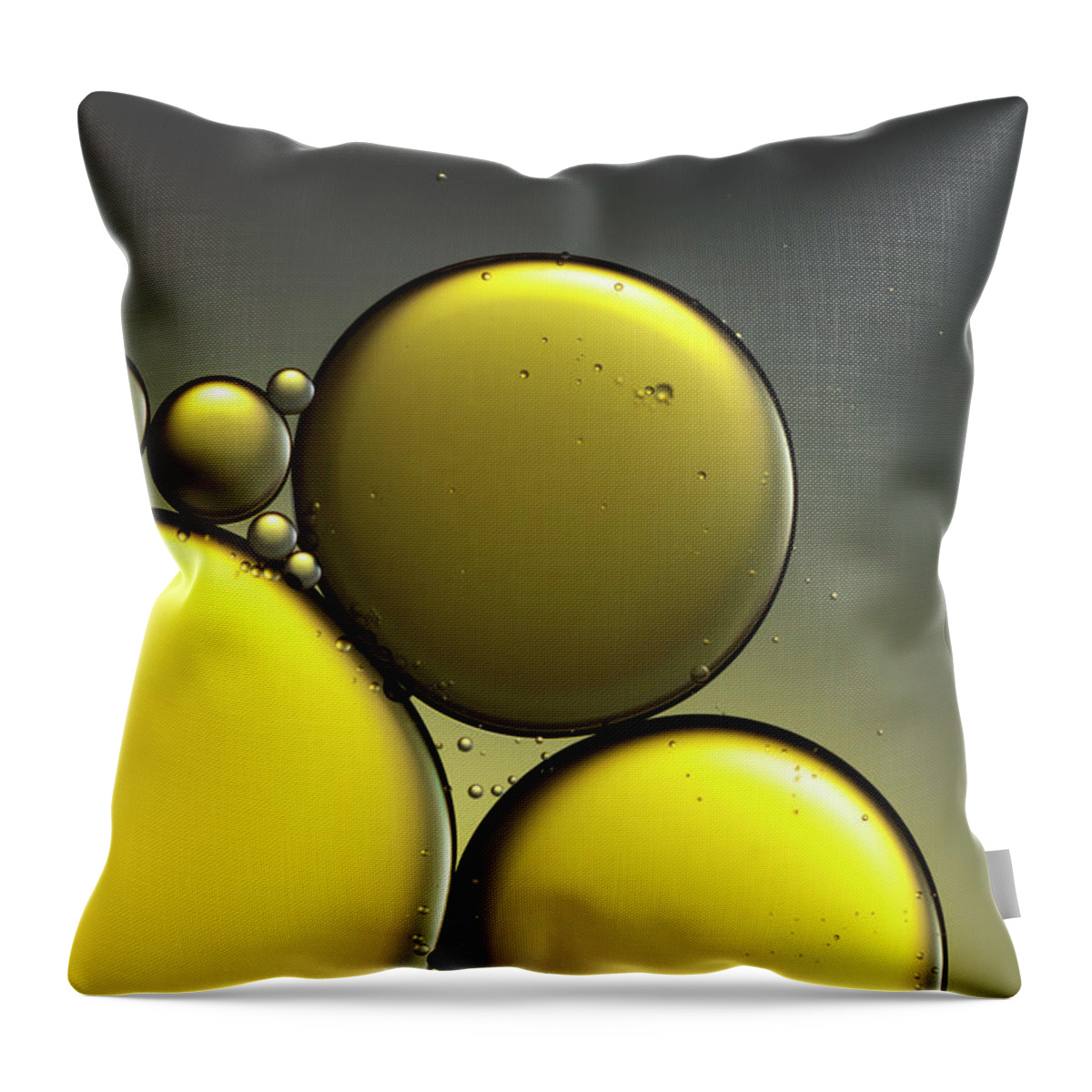 Research Throw Pillow featuring the photograph Oil & Water - Abstract Yellow Gold by Thomasvogel