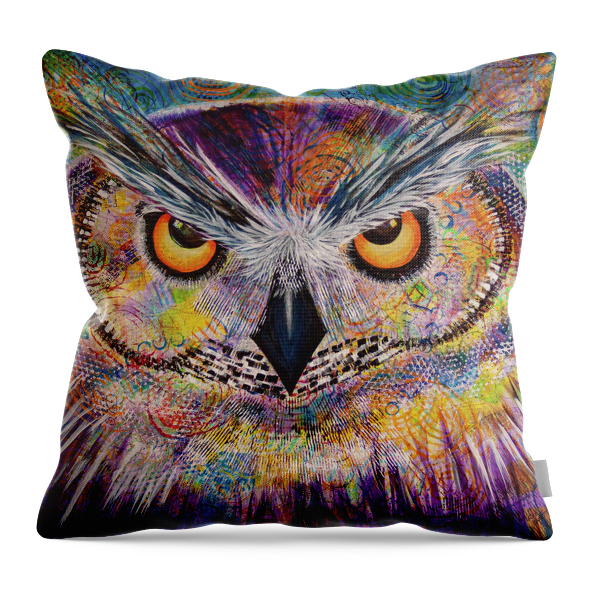 Owl Throw Pillow featuring the painting OL Spirals by Laurel Bahe
