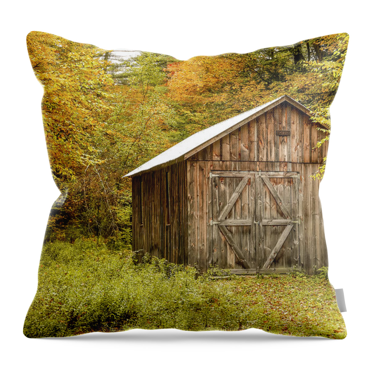 Old Throw Pillow featuring the photograph Old Barn New England and Colorful Fall Foliage by Robert Bellomy