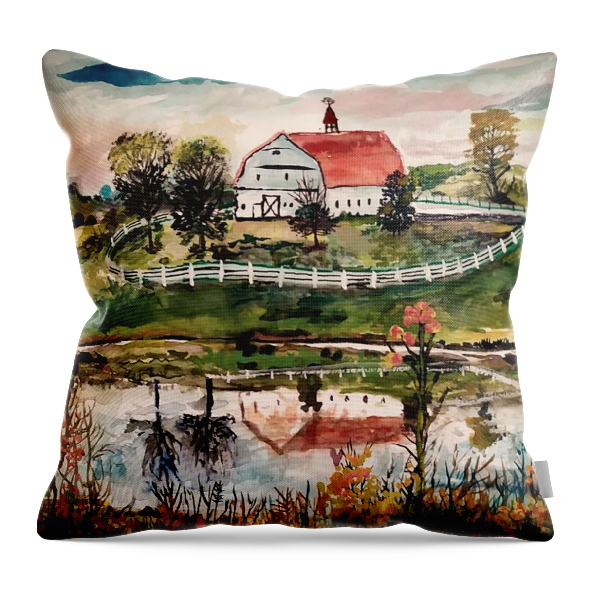 Country Landscape Throw Pillow featuring the painting Old Barn on I65 by Mike Benton
