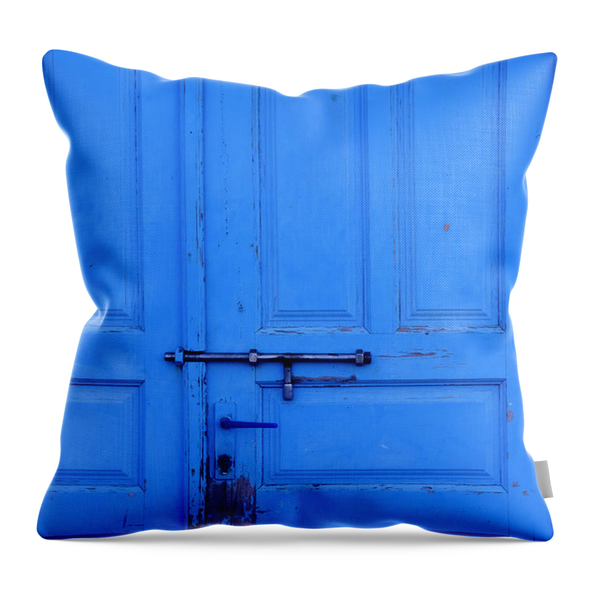 Handle Throw Pillow featuring the photograph Old Blue Door With Metal Bolt by Vmarin