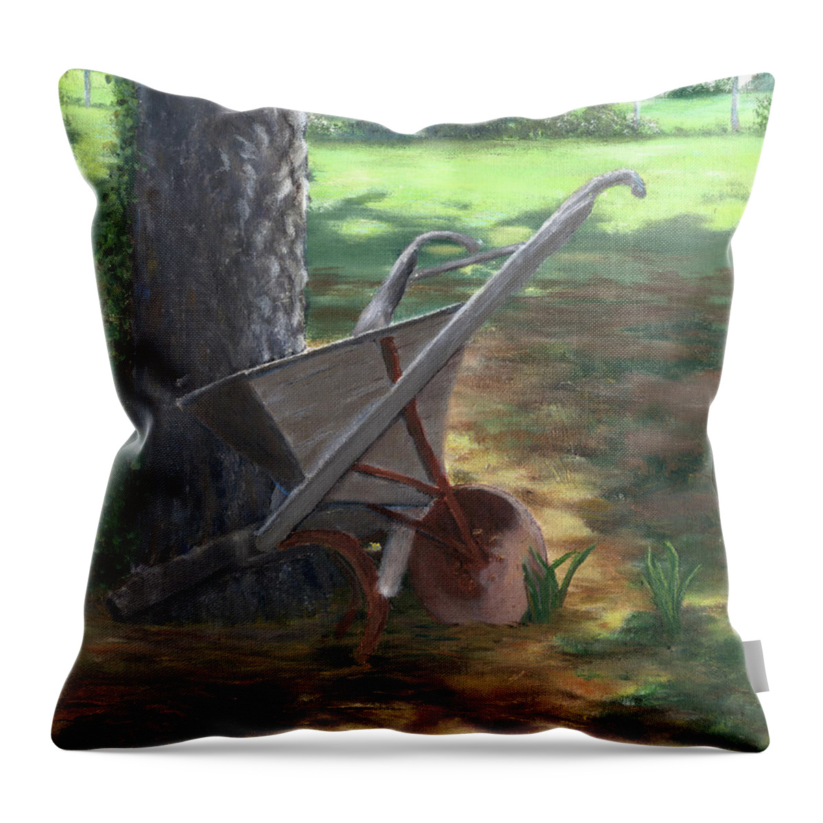 Seeder Throw Pillow featuring the painting Old Farm Seeder, Louisiana by Lenora De Lude